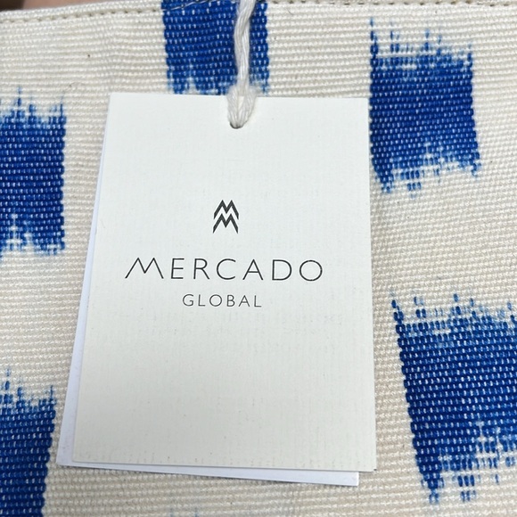 Mercado Global Dalia Blue Brush Strokes Woven and Leather Tote Bag Crossbody - Picture 6 of 7